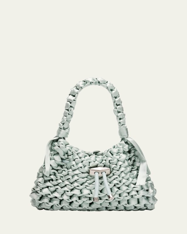 Cinch Small Woven Satin Top-Handle Bag